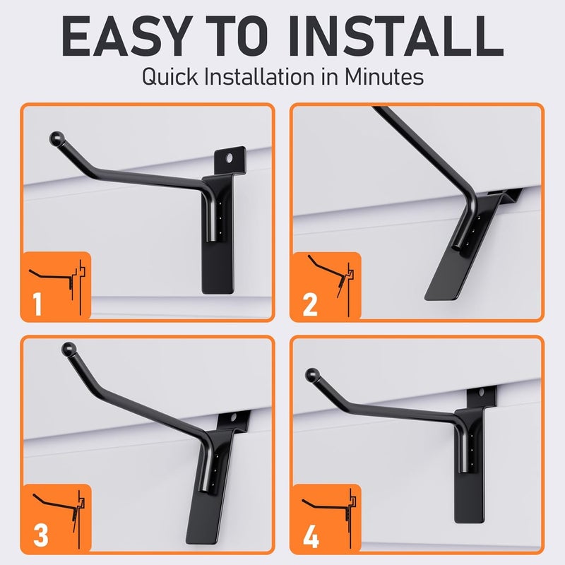 INCLY 60 Pack Slatwall Hooks, 4/6/8 Inch Heavy Duty Black Slat Wall Hanging Hook and Hanger, Slatwall Panel Accessories Assortment Display Hooks for Garages, Sheds, Basements, Retail Stores - Image 5